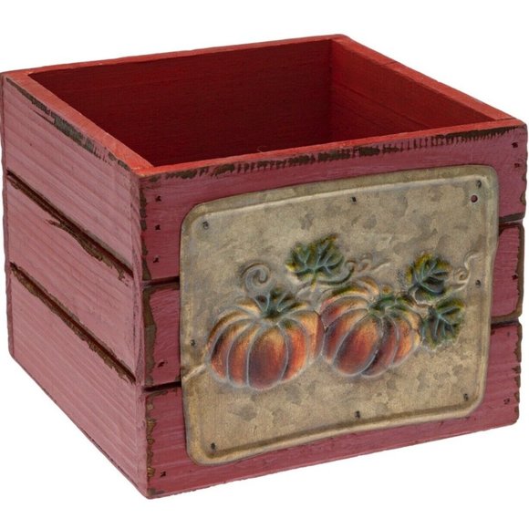 Maroon embossed pumpkin WOOD CRATE Boston International - Picture 1 of 2